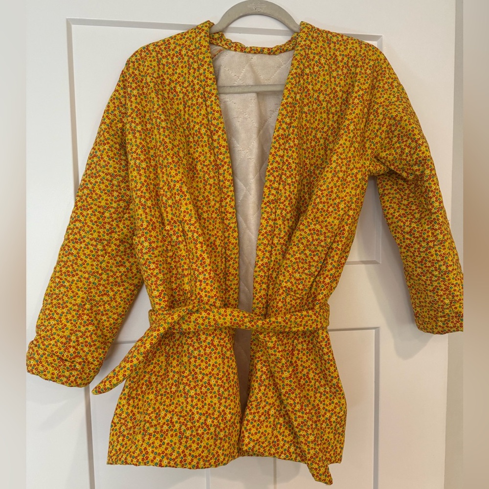 Handmade Quilted Jacket Cottage Core Yellow Floral Custom Unique Women's Small